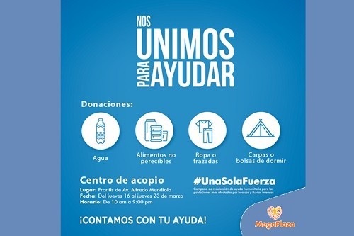 MegaPlaza te invita a sumarte a la cruzada de ayuda a los damnificados por lluvias y huaicos