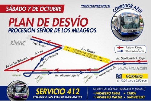 Desvíos del Metropolitano y Corredores Complementarios por procesión del Señor de los Milagros