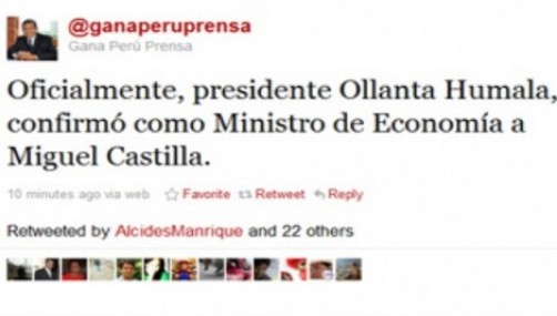 Gana Perú confirmó como Ministro de Economía a Miguel Castilla