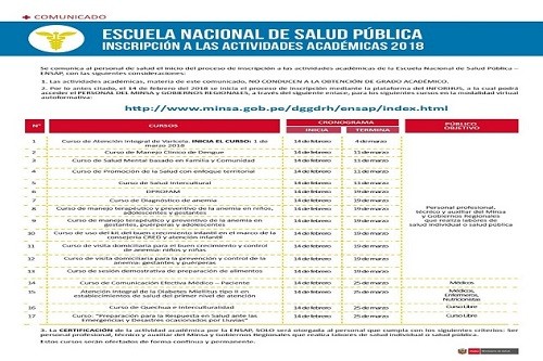 Escuela Nacional de Salud Pública inicia inscripciones para cursos académicos del 2018