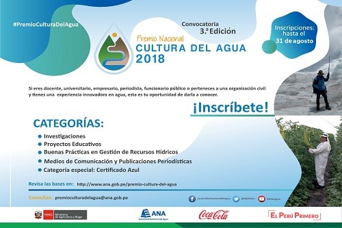 Conoce las categorías del Premio Nacional Cultura Del Agua 2018 y participa