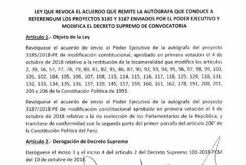 Parlamentarios apristas retiran proyecto de ley cuyo propósito era replantear el referédum del 9 de diciembre