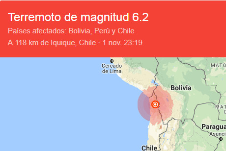 Chile: por lo menos una docena de réplicas se han producido después del movimiento sísmico de 6,2 de ayer 1 de noviembre