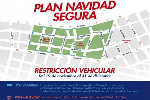 Plan Navidad Segura 2018: por seguridad restringirán tránsito vehicular a Mesa Redonda y Mercado Central