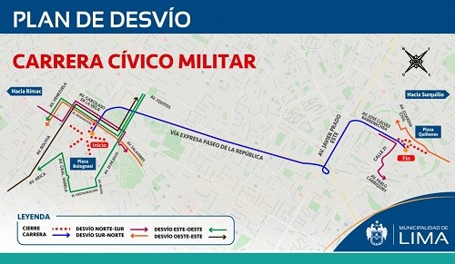 Desvíos por carrera Cívico Militaer este domingo