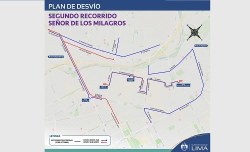 Desvíos del 18 y 19 de octubre por procesión del Señor de Los Milagros