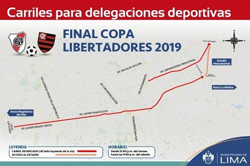 Municipio de Lima habilitará carriles exclusivos por final de Copa Libertadores