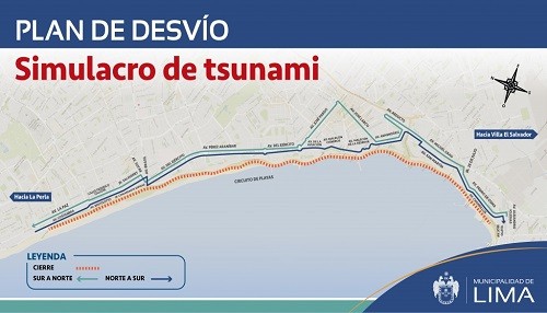 Plan desvío en la Costya Verde por simulacro de Tsunami