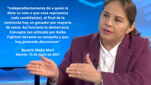 Beatriz Mejia Mori: 'Es momento de armar un gran frente por la democracia y el respeto de la voluntad popular'
