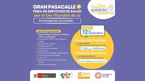 Minsa realiza gran pasacalle y feria de salud por el Día Mundial de Prevención del Suicidio