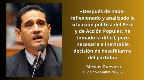 Mesías Guevara Amasifuen se desafilia de Acción Popular: 'una decisión difícil, pero necesaria e inevitable'