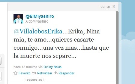 Aldo Miyashiro le pidió matrimonio a Erika Villalobos por Twitter