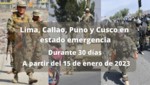 Lima y Callao en estado de emergencia durante 30 días