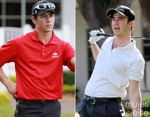 Nick y Kevin Jonas juegan golf