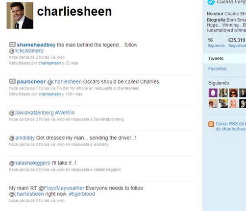 Charlie Sheen consigue cientos de miles de seguidores en su pimer día en Twitter