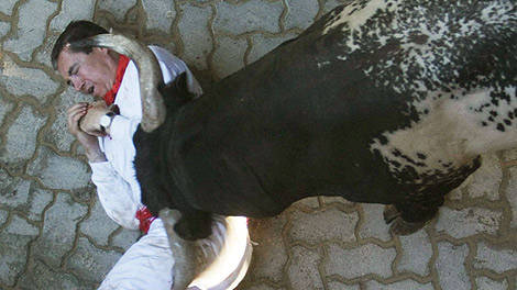 Los mozos corren el largo y peligroso encierro de toros Los mozos corren el largo y peligroso encierro de toros