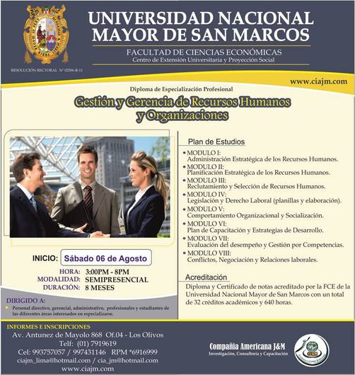 Diploma Gestión de Recursos Humanos UNMSM Diploma Gestión de Recursos Humanos UNMSM