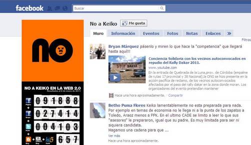 Facebook 'No a Keiko en la web 2.0' tiene más de 90 mil seguidores