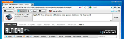 Mozilla F1, comparte enlaces en Facebook, Twitter y Gmail