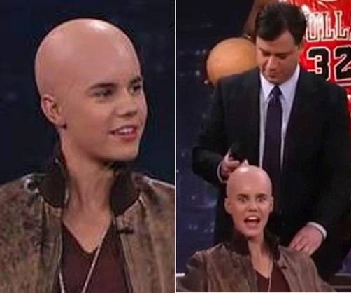 Justin Bieber se dejó ver calvo en el programa de Jimmy Kimmel Live
