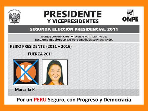Keiko Presidente, Cédula de votación en 'Segunda Vuelta'