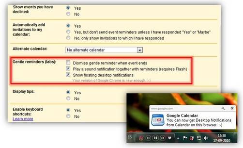 Google Calendar agrega notificaciones de escritorio con sonido