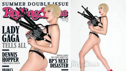 Lady Gaga posa con brassier de metralletas para la revista Rolling Stone