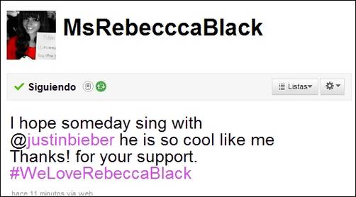 Rebecca Black vía Twitter: 'Algún día cantaré con Justin Bieber'