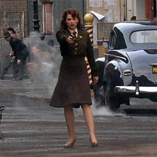 Hayley Atwell en el rodaje de Capitán América