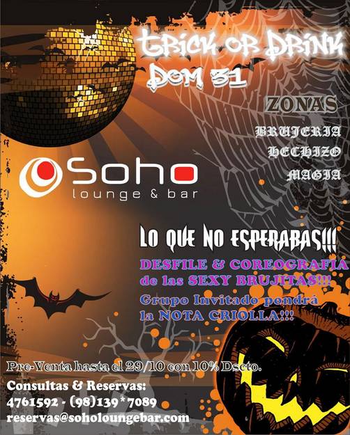 Domingo 31 en SOHO: Trick or Drink Party