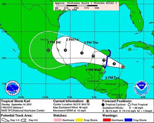 Huracanes Karl, Igor y Julia avanzan provocando lluvias y vientos en Centroamérica