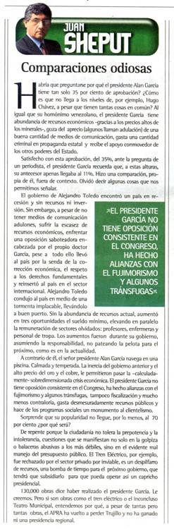 Columna de Juan Sheput en Diario 16: 'Comparaciones odiosas'