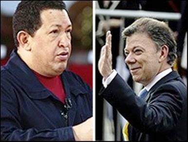 Hugo Chávez y Juan Manuel Santos voltean la página y m iran hacia el porvenir