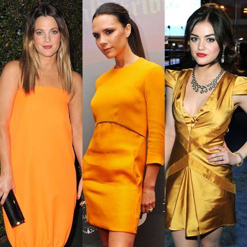 Victoria Beckham, Drew Barrymore y Lucy Hale lucen de naranja en Hollywood