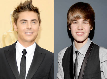 Justin Bieber y Zac Efron en la gala de los Globos de Oro