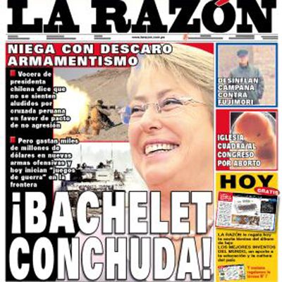 Chile exige a gobierno del Perú rechazo de portada de La Razón Chile exige a gobierno del Perú rechazo de portada de La Razón
