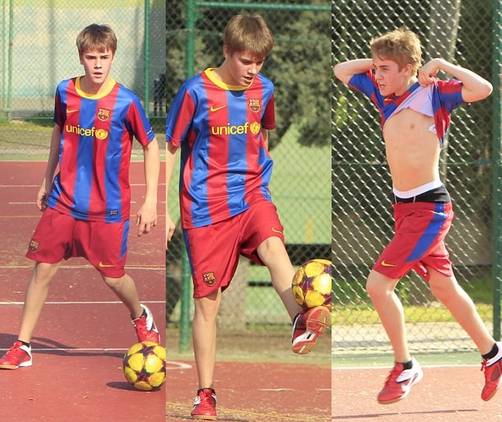 Justin Bieber jugó con la camiseta del Barcelona