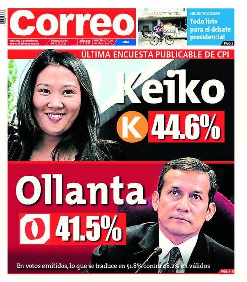 Encuesta CPI continúa dando ventaja a Keiko Fujimori sobre Ollanta Humala