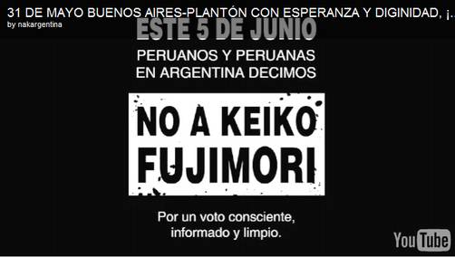 No a Keiko: Peruanos convocan Plantón con Esperanza y Dignidad en Buenos Aires para el 31 de mayo