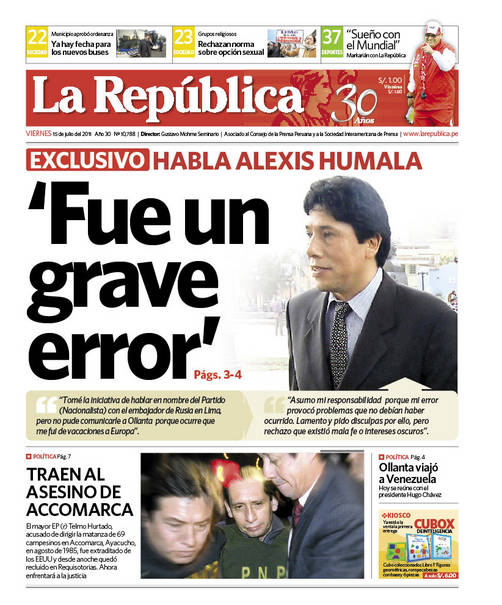 Alexis Humala reconoce su error: 'Fue un gran error'