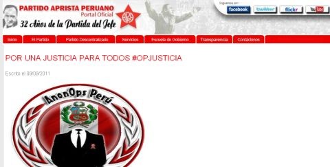 Anonymous atacó la página del APRA