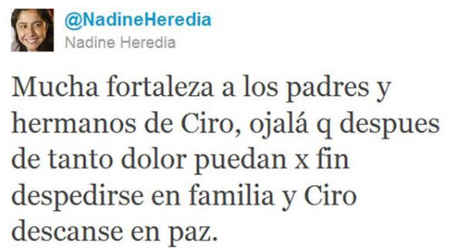 Nadine Heredia a los padres de Ciro: 'Mucha fortaleza'