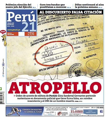 Perú 21 defiende con la uñas a su Editora de Economía Gina Sandoval Perú 21 defiende con la uñas a su Editora de Economía Gina Sandoval