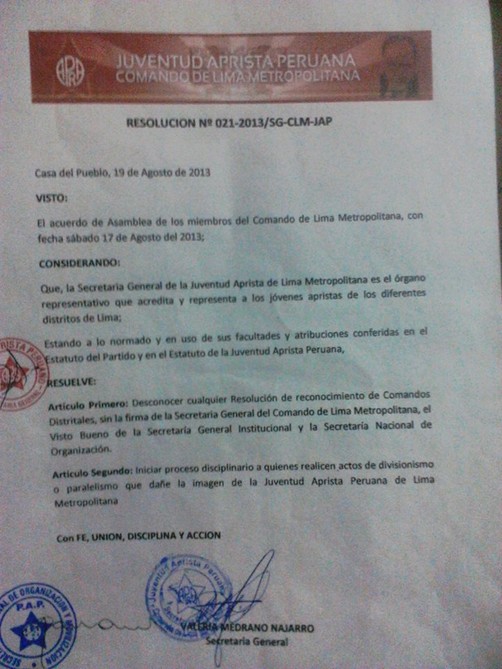Respuesta a Carlos Arana sobre la Resolución Nro. 023/SG-CLM-JAP Respuesta a Carlos Arana sobre la Resolución Nro. 023/SG-CLM-JAP