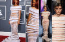 Rihanna lució vestido de novia en los Grammy