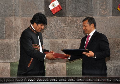 Presidente de la República, Ollanta Humala, en importante reunión con su homólogo boliviano Evo Morales, en la ciudad de Cusco.
