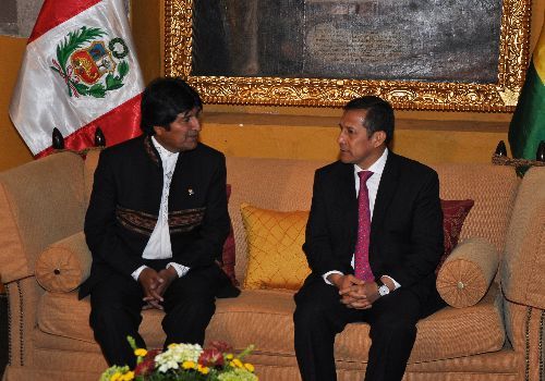 Presidente de la República, Ollanta Humala, en importante reunión con su homólogo boliviano Evo Morales, en la ciudad de Cusco.