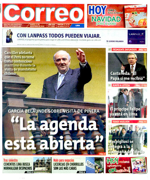 Portada de los diarios de Lima, 23 de noviembre de 2010