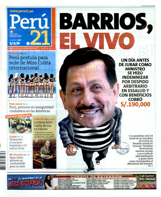 Portada de los diarios de Lima, 23 de noviembre de 2010