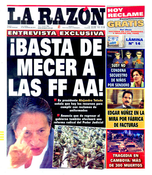 Portada de los diarios de Lima, 23 de noviembre de 2010